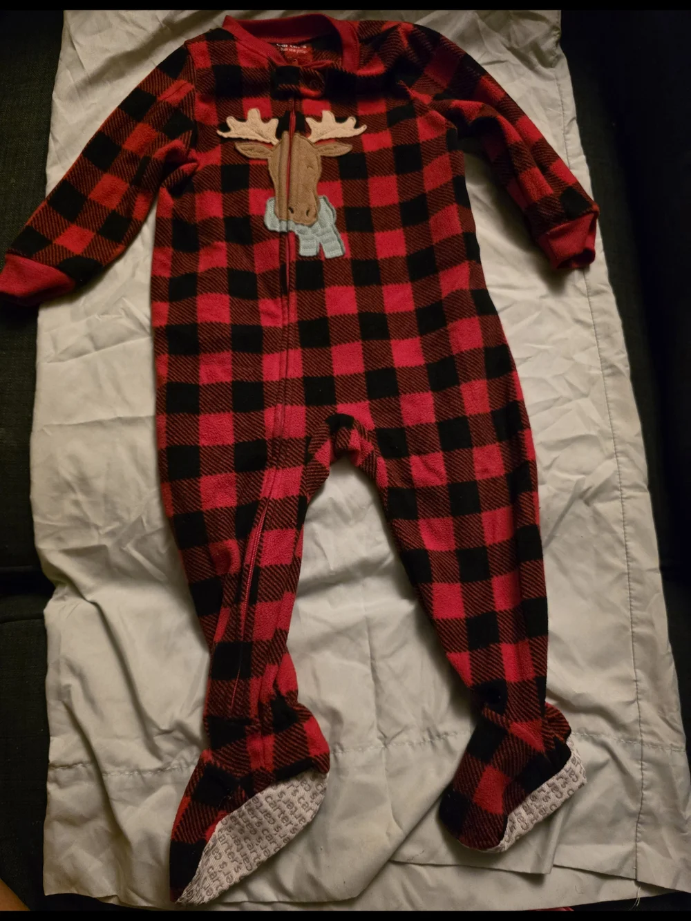 Carter's Red & Black Buffalo Plaid Moose Footed Pajamas